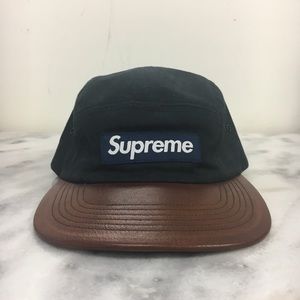 Supreme Leather Camp Cap - Navy